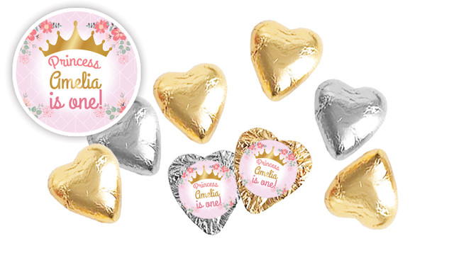 Princess Tiara Birthday Personalised Foil Chocolate Hearts