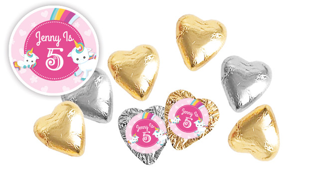 Unicorn Trio Birthday Personalised Foil Chocolate Hearts