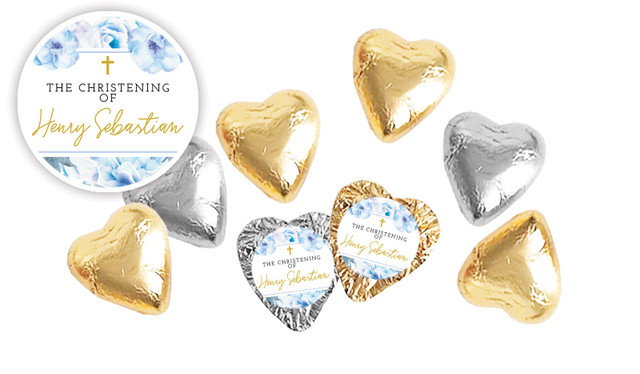 Floral Bed Christening Personalised Foil Chocolate Hearts