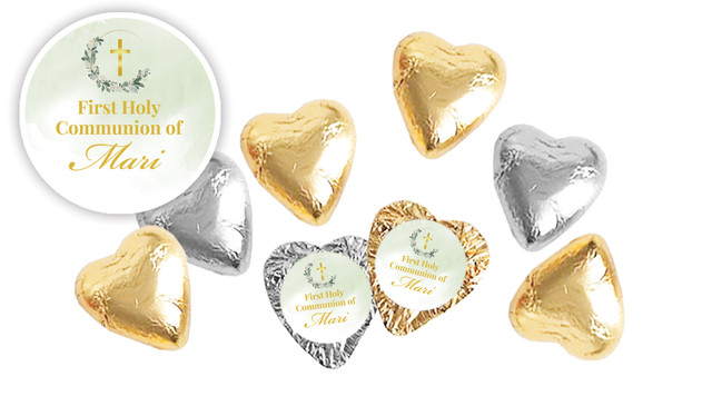 Greenery Hoop Communion Personalised Foil Chocolate Hearts