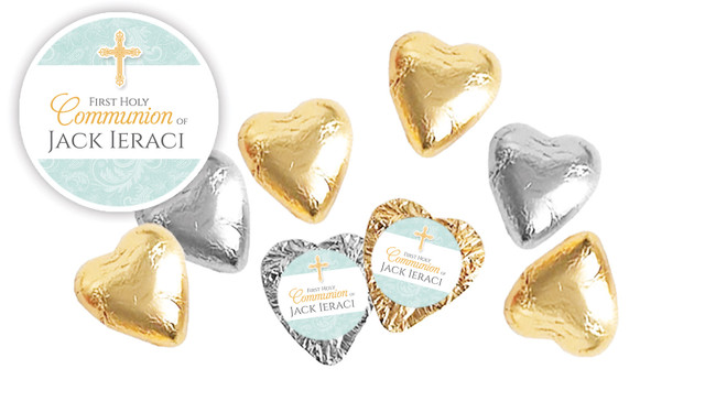 Lace Blue Communion Personalised Foil Chocolate Hearts