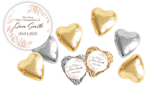 Natural Leaves Communion Personalised Foil Chocolate Hearts