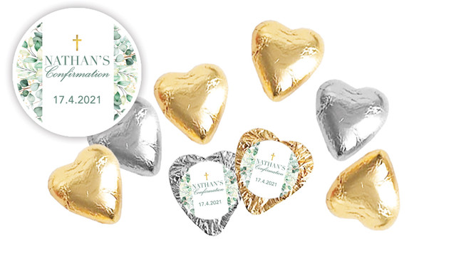 Eucalyptus Watercolour Confirmation Personalised Foil Chocolate Hearts