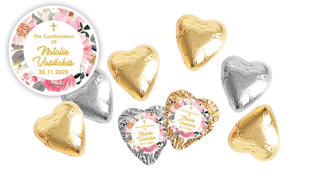 Pink Garden Confirmation Personalised Foil Chocolate Hearts