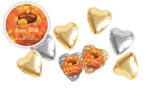 Bokeh Candle Diwali Personalised Foil Chocolate Hearts
