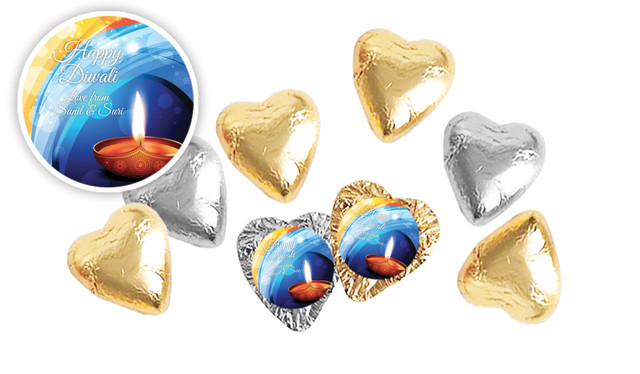 Vibrant Diwali Personalised Foil Chocolate Hearts