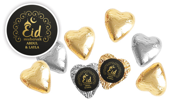 Gold Pattern Personalised Foil Chocolate Hearts