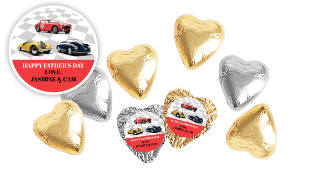 Cars Of Yesteryear Fathers Day Personalised Foil Chocolate Hearts