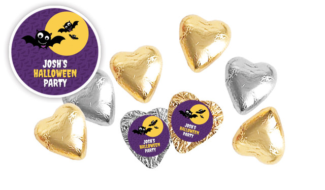 Bat Halloween Personalised Foil Chocolate Hearts