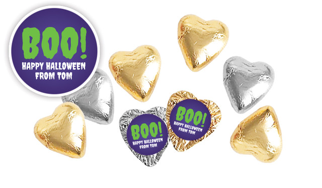 Boo Halloween Personalised Foil Chocolate Hearts