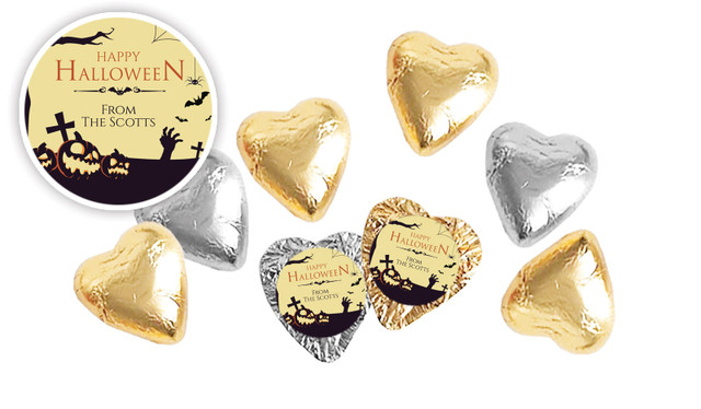 Graveyard Pumpkins Halloween Personalised Foil Chocolate Hearts