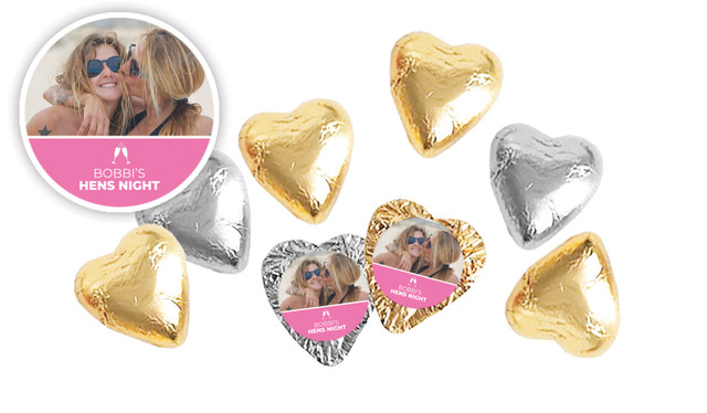 A Photo With Right Box Hens Night Personalised Foil Chocolate Hearts