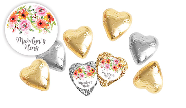 Beautiful Florals Hens Night Personalised Foil Chocolate Hearts