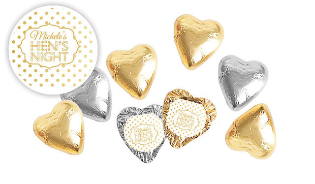 Gold Polkadot Hens Night Personalised Foil Chocolate Hearts