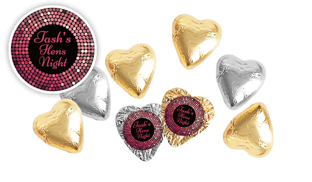 Pink Disco Hens Night Personalised Foil Chocolate Hearts