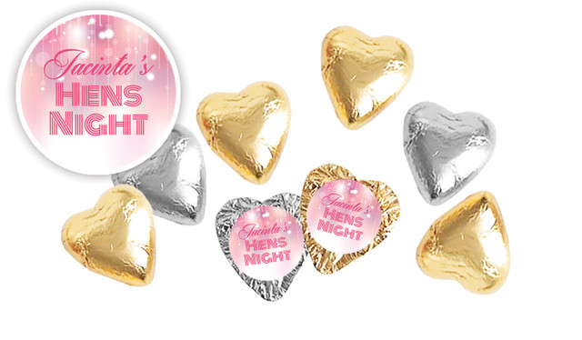 Pink Glam Hens Night Personalised Foil Chocolate Hearts