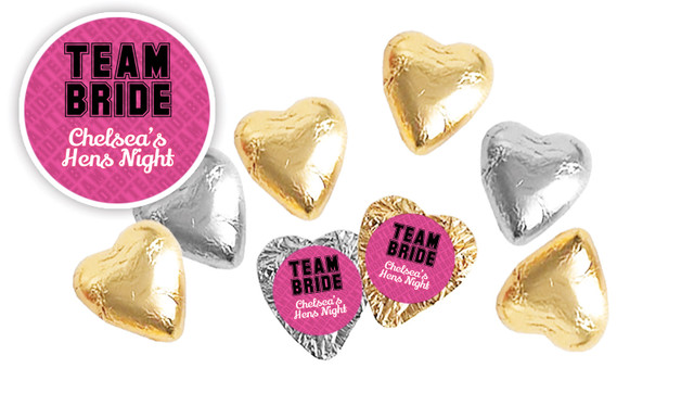 Team Bride Hens Night Personalised Foil Chocolate Hearts