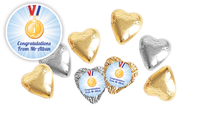 Medal 1st Place Personalised School Personalised Foil Chocolate Hearts