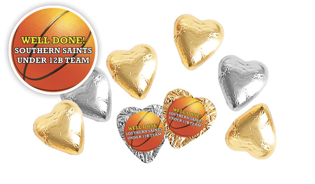 Basketball Ball Personalised Foil Chocolate Hearts