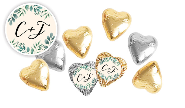 Branches On Cream Wedding Custom Foil Chocolate Hearts