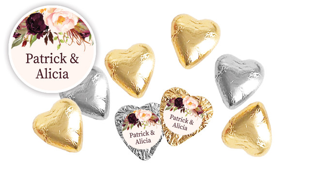 Hanging Flowers Wedding Custom Foil Chocolate Hearts