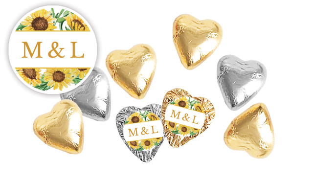Sunflower Wedding Custom Foil Chocolate Hearts