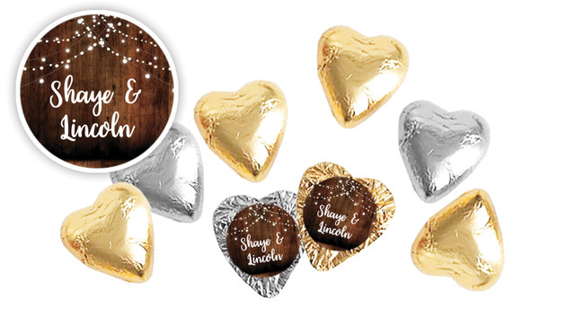 Wood Bunting Wedding Custom Foil Chocolate Hearts