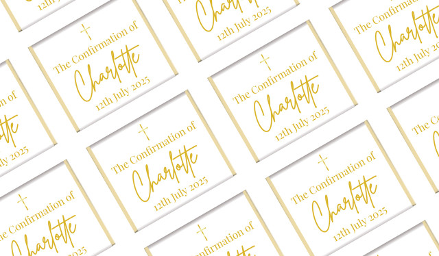 Modern White and Gold Personalised Confirmation Mini Chocolates