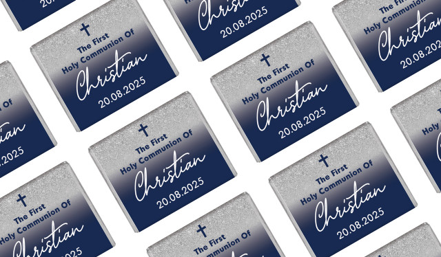 Blue and Silver glitter Personalised First Holy Communion Mini Chocolates