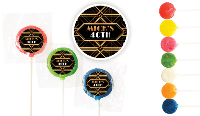 Art Deco Gold Birthday Custom 3cm Mini Lollipops