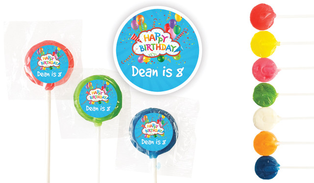 Happy Confetti Birthday Custom 3cm Mini Lollipops