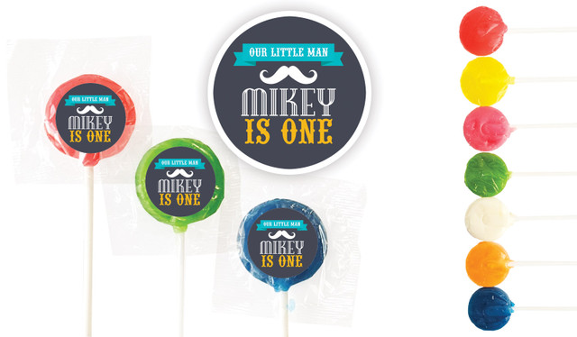 Little Man Moustache Birthday Custom 3cm Mini Lollipops