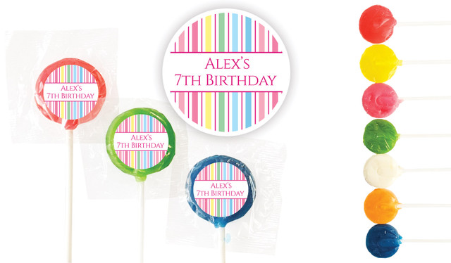 Pastel Stripe Birthday Custom 3cm Mini Lollipops
