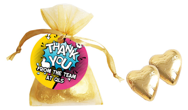 Fun Starburst Thank You Organza Bags With Hearts