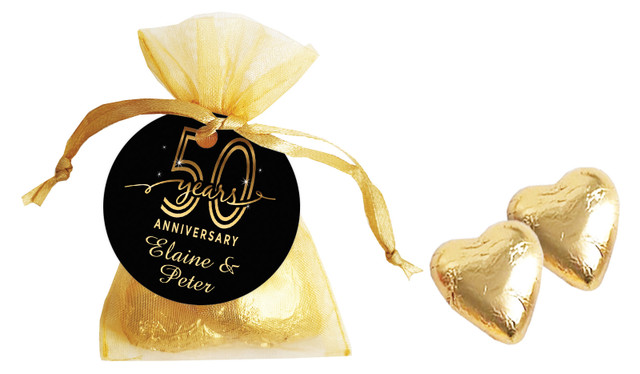 Big Number Gold Anniversary Personalised Organza Bag In Gold