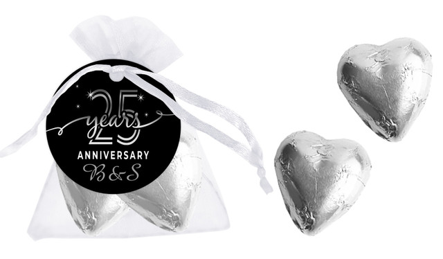 Big Number Silver Anniversary Personalised Organza Bag In White