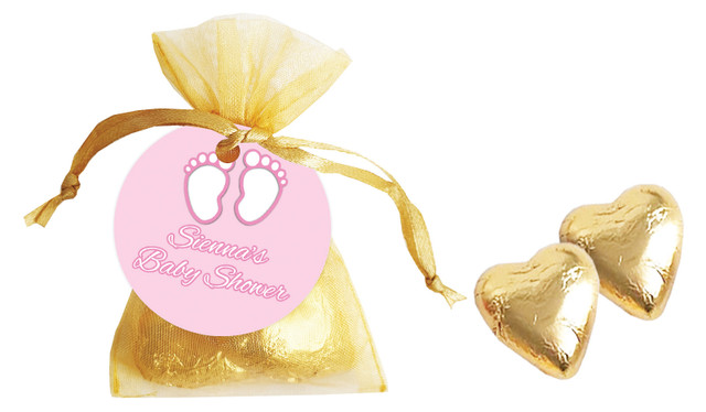 Baby Feet Pink Baby Shower Personalised Organza Bag In Gold