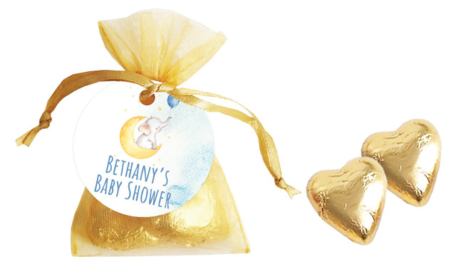 Elephant Moon Blue Baby Shower Personalised Organza Bag In Gold