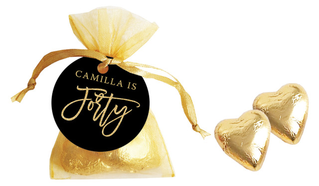 40th Black Personalised Organza Bag In Gold