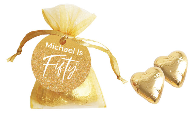 50th Birthday Personalised Organza Bag In Gold