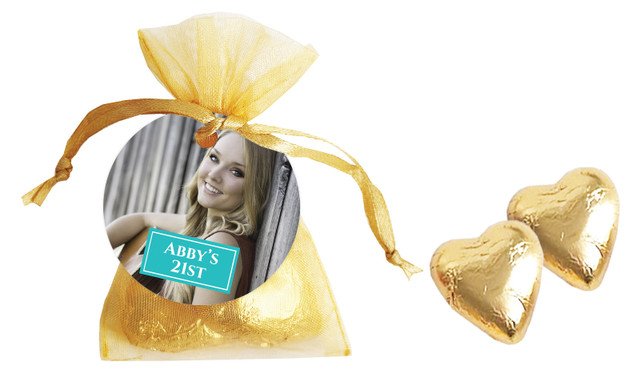 A Photo Vertical Personalised Organza Bag In Gold