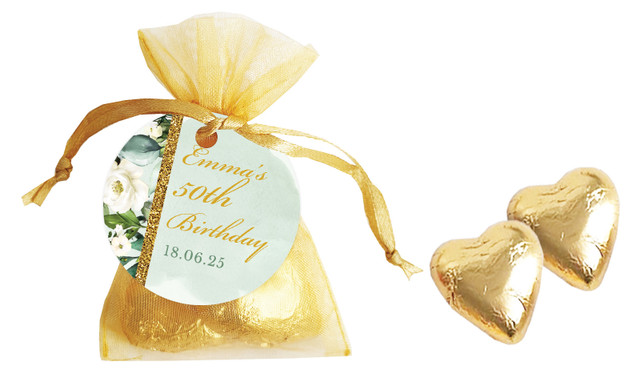 Elegant Greenery Personalised Organza Bag In Gold