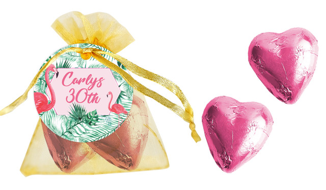 Flamingo Jungle Personalised Organza Bag In Gold