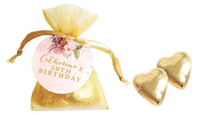 Glitter Balloon Personalised Organza Bag In Gold