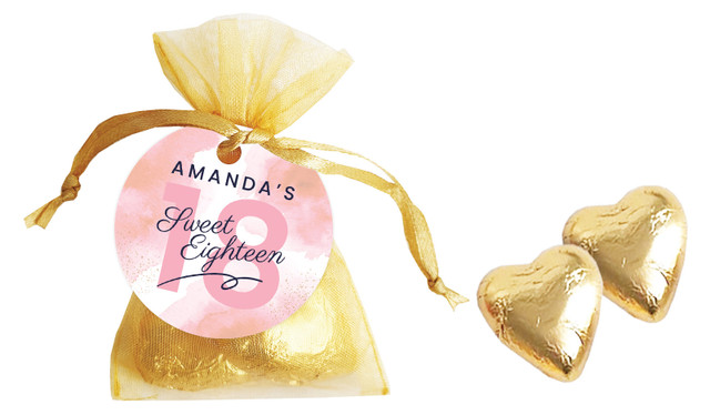 Star Watercolour Personalised Organza Bag In Gold