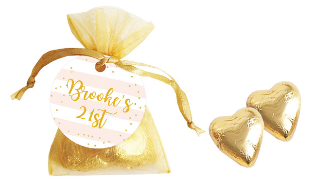 Striped Gold Confetti Personalised Organza Bag In Gold