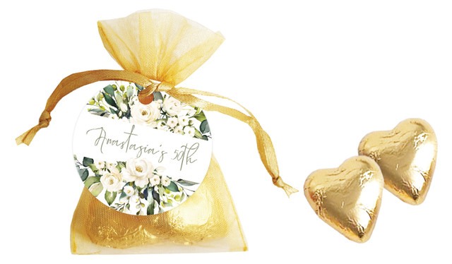 White Roses Personalised Organza Bag In Gold