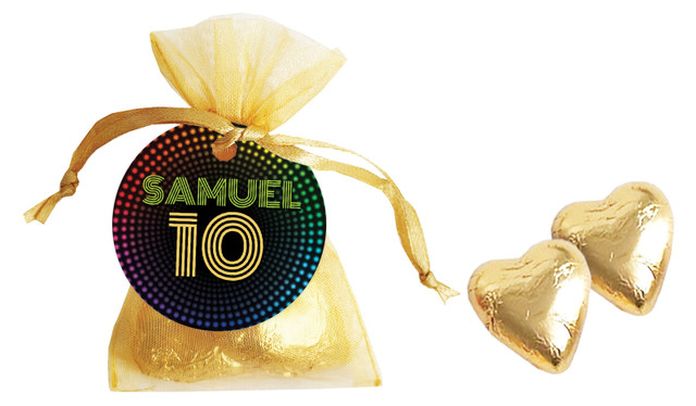 Disco Lights Birthday Personalised Organza Bag In Gold