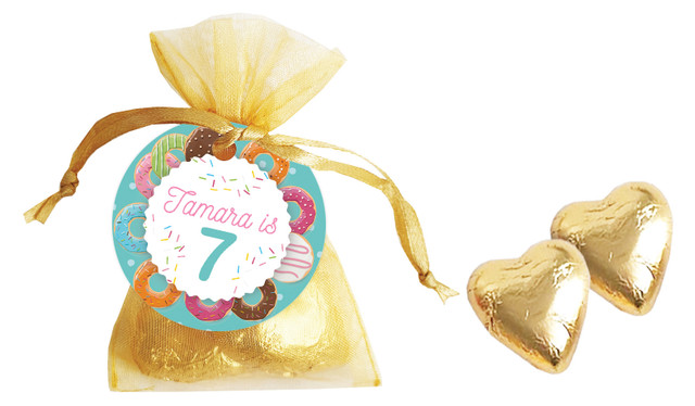 Donut Party Birthday Personalised Organza Bag In Gold