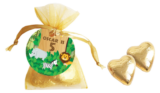 Jungle Animals Birthday Personalised Organza Bag In Gold